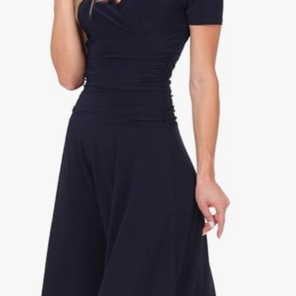 Rekucci Dresses & Skirts - Rekucci Women's Slimming Short Sleeve Fit-N-Flare Crossover Tummy Control Dress